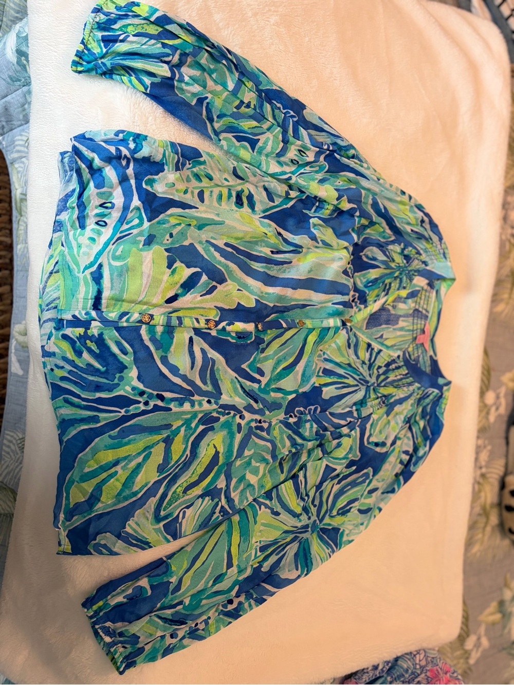 Lilly Pulitzer Blue & Green Printed Girls One-Piece - Picture 2 of 2